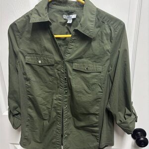 Croft & Barrow Women’s Olive Green Button Down Shirt 3/4 Sleeve